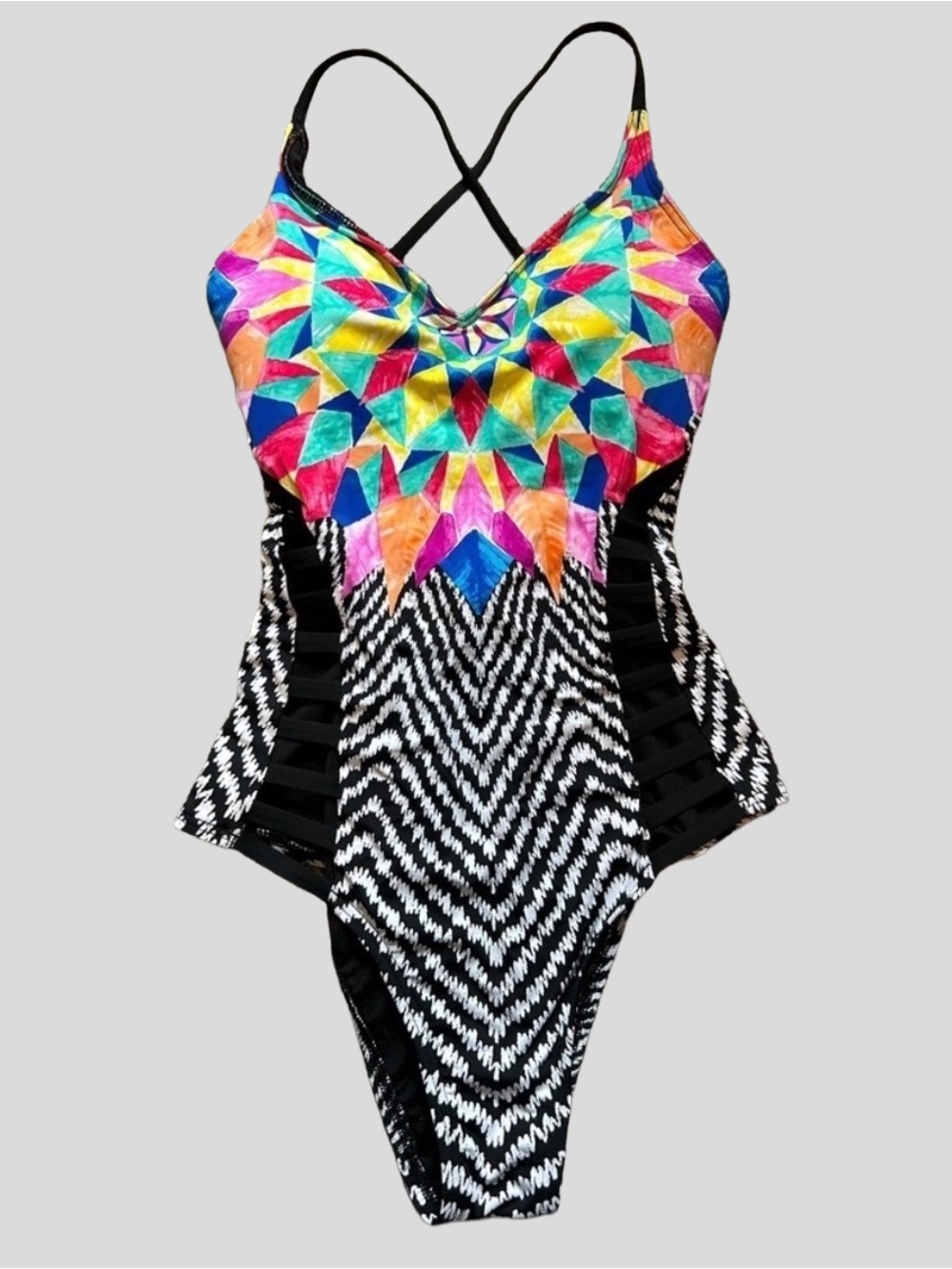 ✨Bar III Feathered Daze Cutout Monokini One-Piece Swimsuit - Size L (Fits M/L)